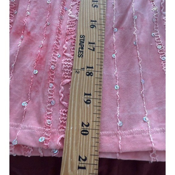 Womens Shirt Pink Tie Dye Cold Shoulder Flare 14/16 Fairy Renaissance Sequins - Picture 8 of 9